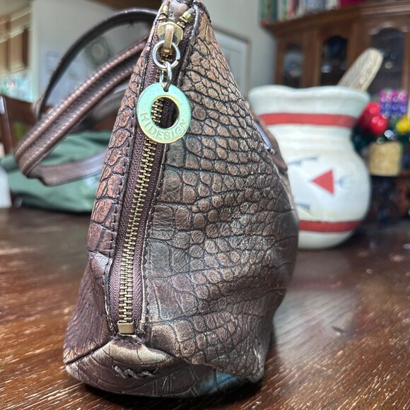 Crocodile-Embossed Brown Leather Conceal Carry Handbag By Hidesign Double Handle - Picture 8 of 14